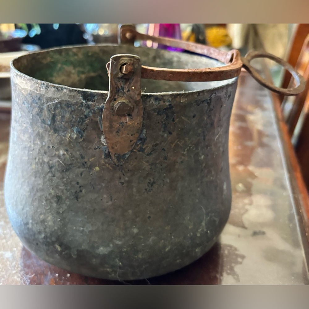 Vintage (Metal Unknown) Cauldron Bucket, Pot Kettle Wrought Iron Handle, Beauty